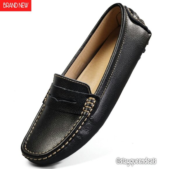 Genuine Leather Penny Loafers Slip-On Flats True to Size Lightweight Walking